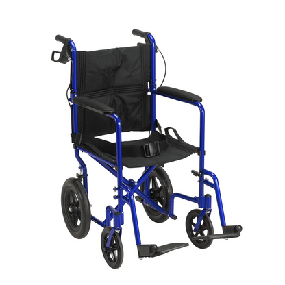 19" Transport Companion Chair with Fold Down Back and Hub Brakes - Blue