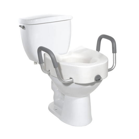 Raised Toilet Seat Elongated With Removable Arms, Lock & 5" Height