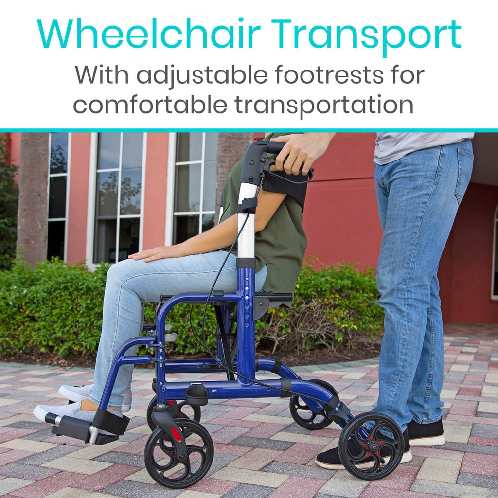 2 in 1 Rollator Walker and Transport Wheelchair Combo