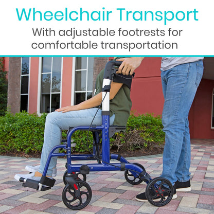2 in 1 Rollator Walker and Transport Wheelchair Combo