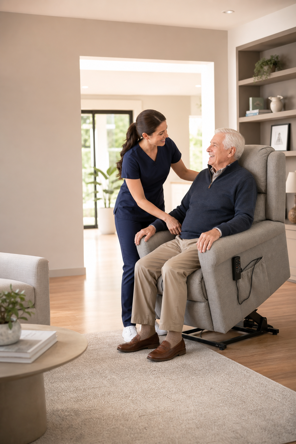 Professional medical equipment setup at patient home