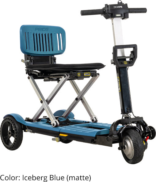 Pride i-Go folding mobility scooter in Iceberg Blue