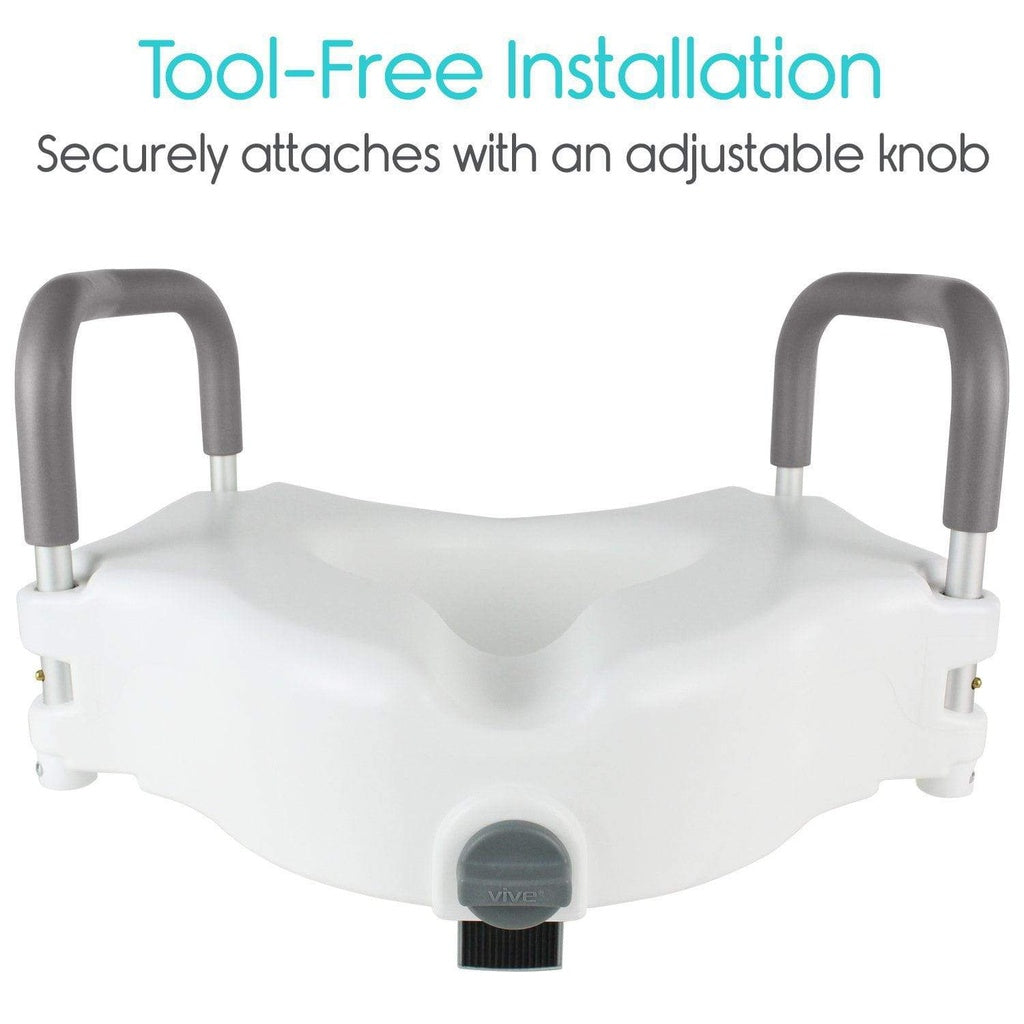 Raised Toilet Seat Elongated With Removable Arms, Lock & 5" Height