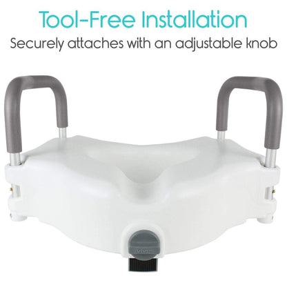 Raised Toilet Seat Elongated With Removable Arms, Lock & 5" Height