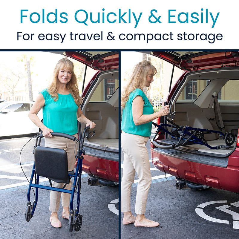 Rollator walker handle with dual hand brake