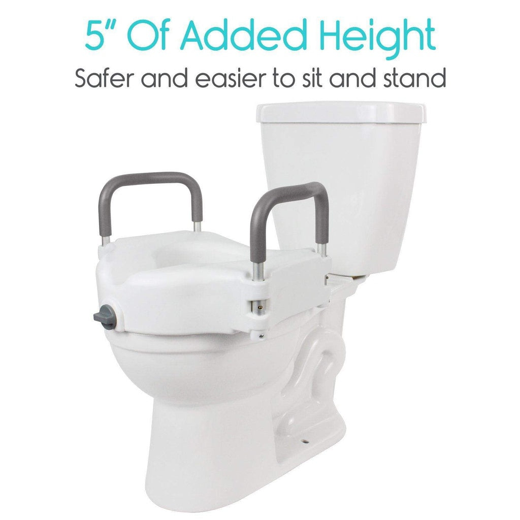 Raised Toilet Seat Elongated With Removable Arms, Lock & 5" Height