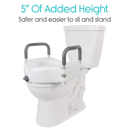 Raised Toilet Seat Elongated With Removable Arms, Lock & 5" Height