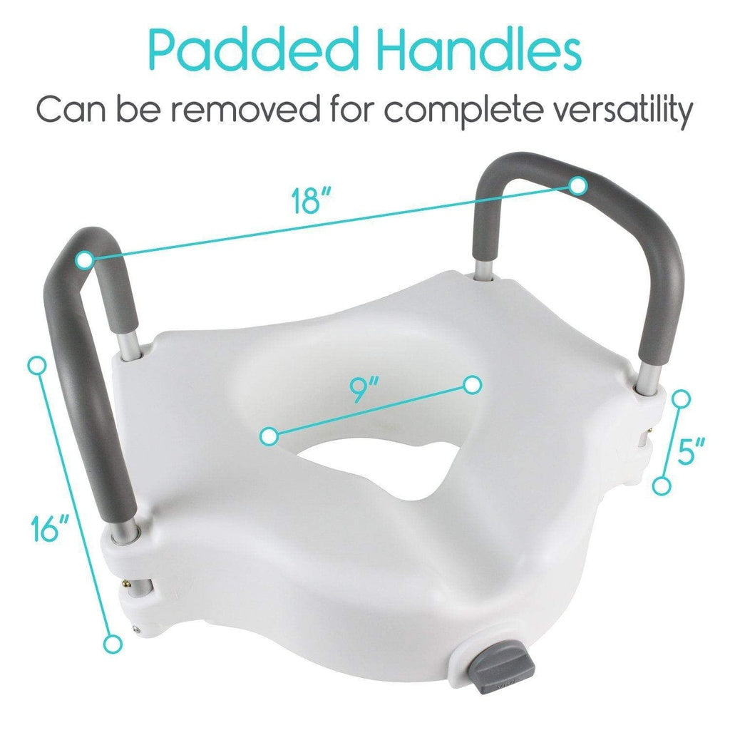 Raised Toilet Seat Elongated With Removable Arms, Lock & 5" Height
