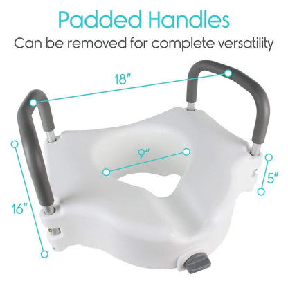 Raised Toilet Seat Elongated With Removable Arms, Lock & 5" Height
