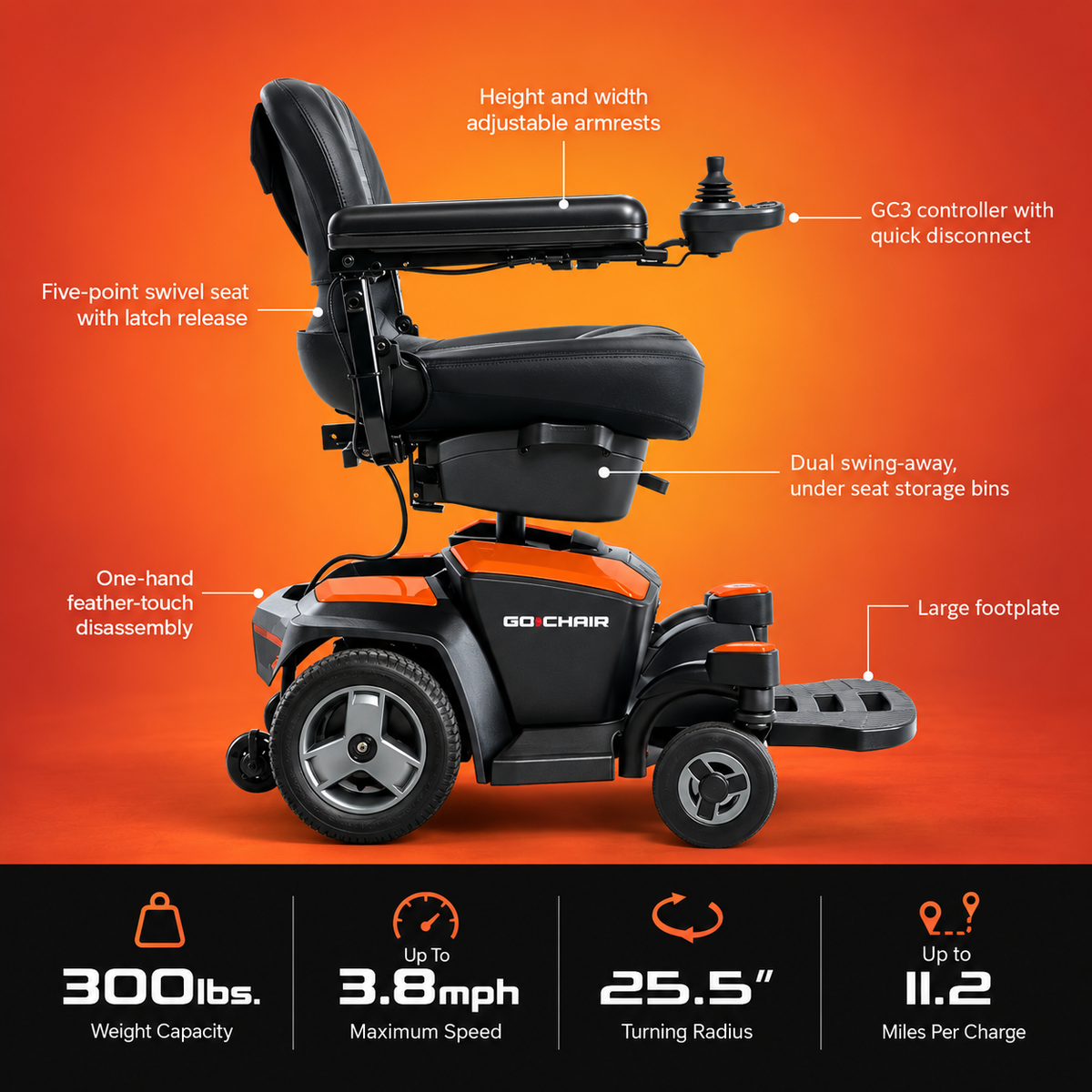 Pride Go-Chair portable power wheelchair, view 2