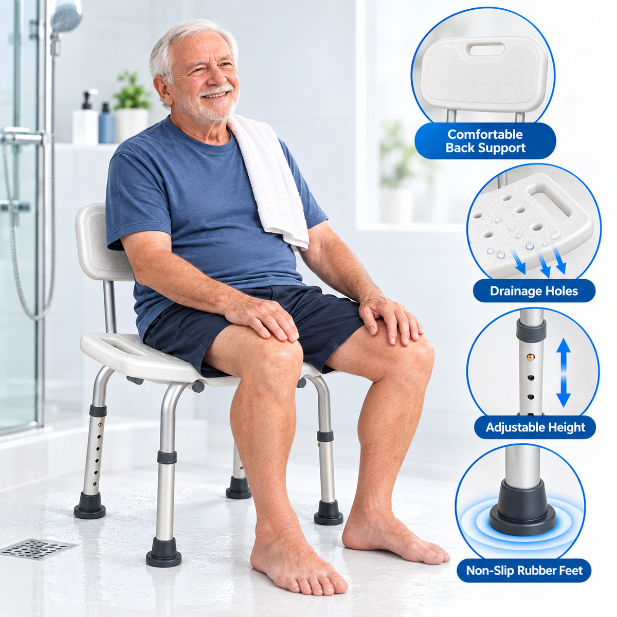 Shower Bath Chair with Backrest