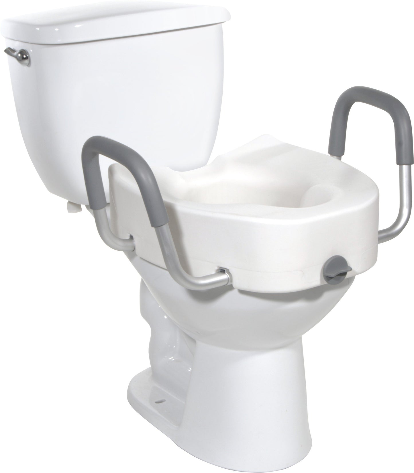 Raised Toilet Seat Elongated With Removable Arms, Lock & 5" Height