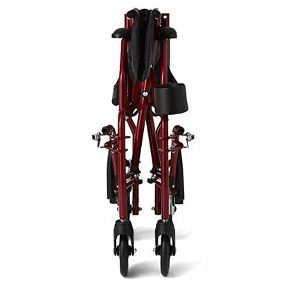 Ultralight Transport Wheelchair with 19” Wide Seat, Folding Transport Chair- Red