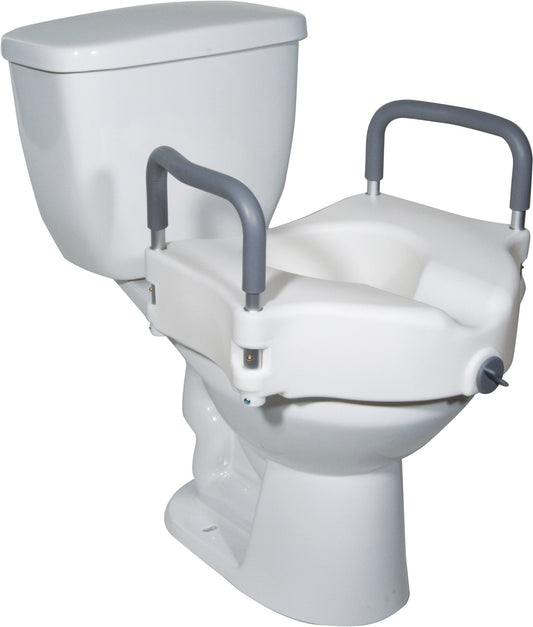 Raised Toilet Seat Round With Removable Arms, Lock & 5" Height