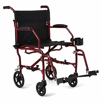 Ultralight Transport Wheelchair with 19” Wide Seat, Folding Transport Chair- Red
